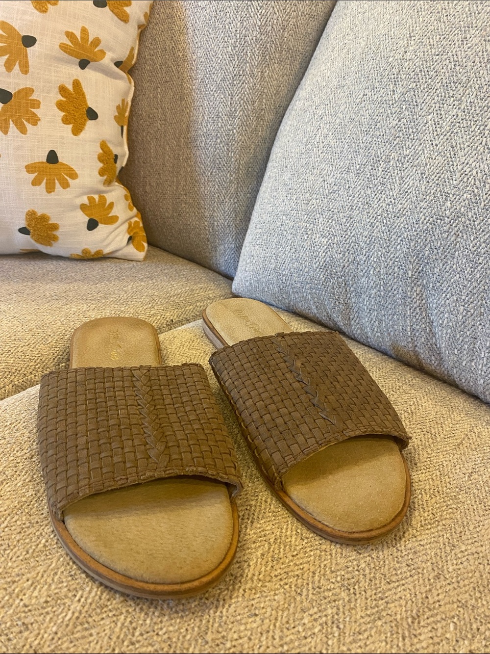 Brown Leather woven Slide Sandals cruise casual boho shoe church